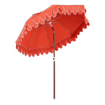 Horizon 6.5 ft. Classic MidCentury Scalloped Fringe Market Beach Umbrella